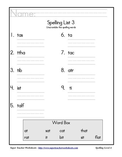 List A-3 - List 3: Word Scramble (Printable PDF Worksheet)