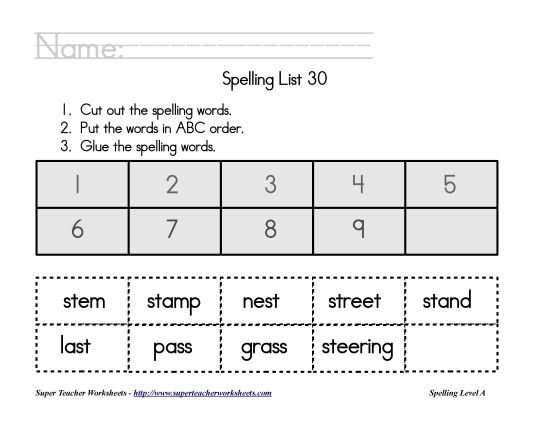 List A-30 - List 30:&nbsp; ABC Order (Printable PDF Worksheet)