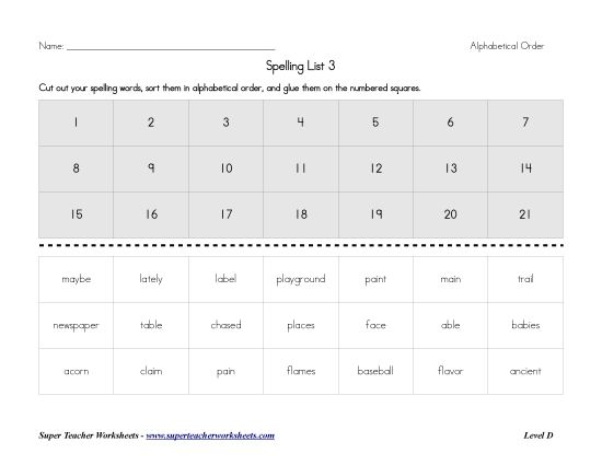 List D-3 - List 3:&nbsp; ABC Order (Printable PDF Worksheet)