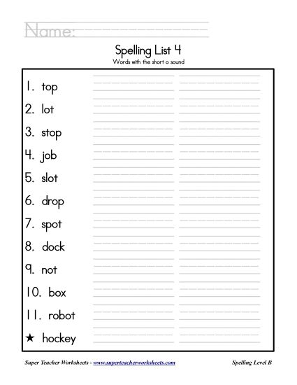 List B-4 - List 4: Word List (Printable PDF Worksheet)