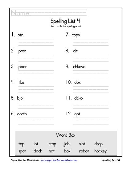 List B-4 - List 4: Word Scramble (Printable PDF Worksheet)