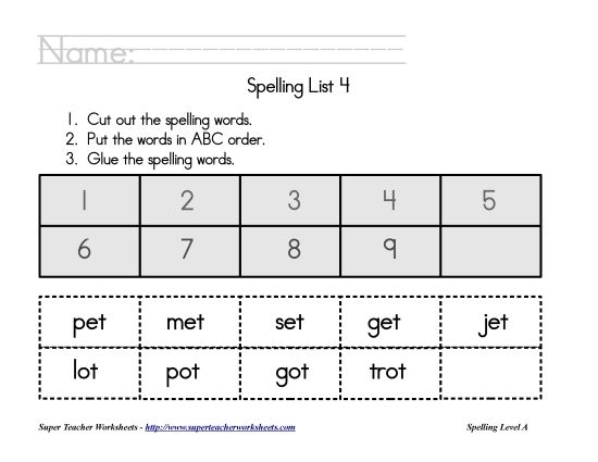 List A-4 - List 4:&nbsp; ABC Order (Printable PDF Worksheet)
