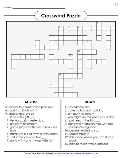 List C-4 - List 4:&nbsp; Crossword Puzzle (Printable PDF Worksheet)