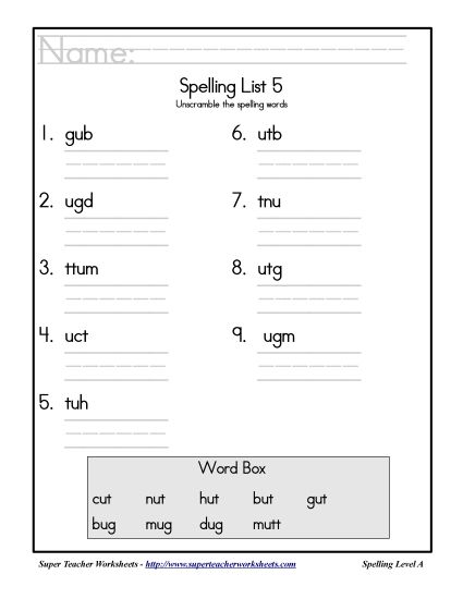 List A-5 - List 5: Word Scramble (Printable PDF Worksheet)