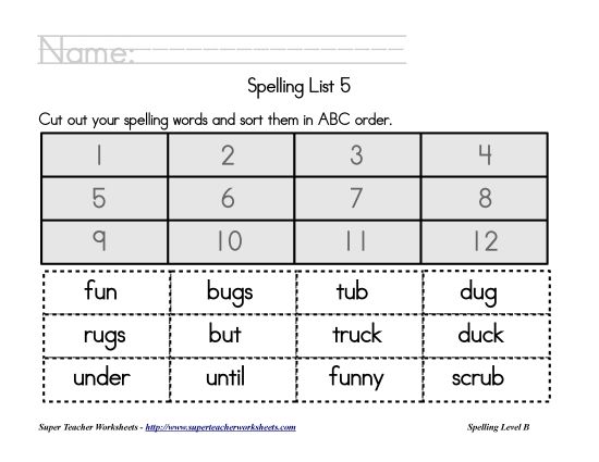 List B-5 - List 5:&nbsp; ABC Order (Printable PDF Worksheet)