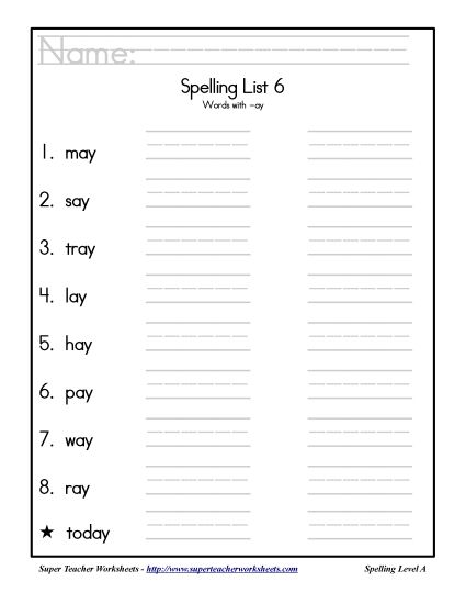 List A-6 - List 6: Word List (Printable PDF Worksheet)