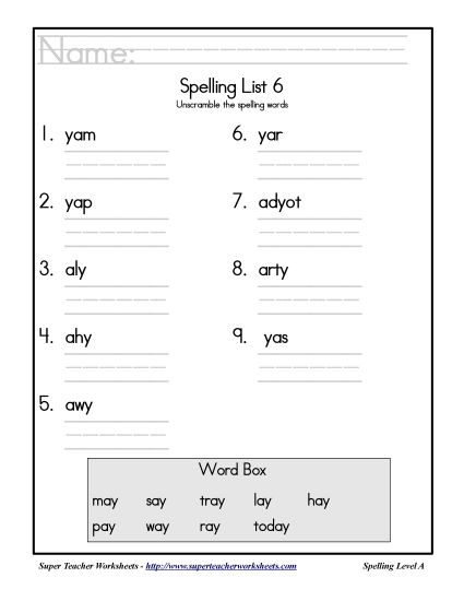 List A-6 - List 6: Word Scramble (Printable PDF Worksheet)