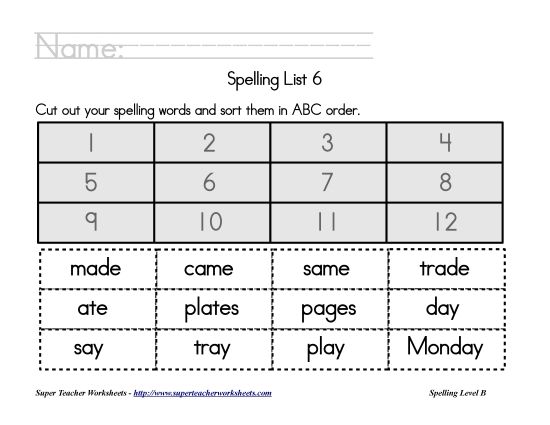 List B-6 - List 6:&nbsp; ABC Order (Printable PDF Worksheet)