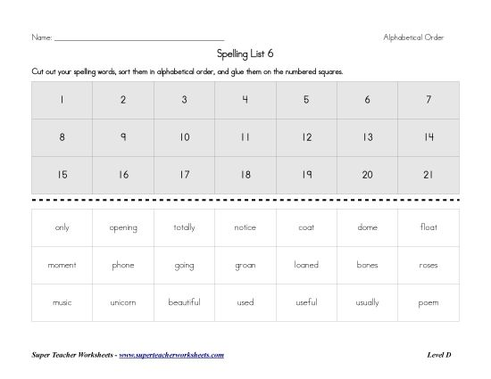 List D-6 - List 6:&nbsp; ABC Order (Printable PDF Worksheet)