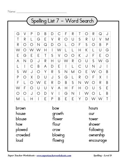 List D-7 - List 7: Word Hunt (Printable PDF Worksheet)