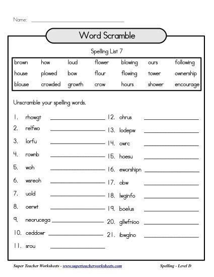 List D-7 - List 7: Word Scramble (Printable PDF Worksheet)