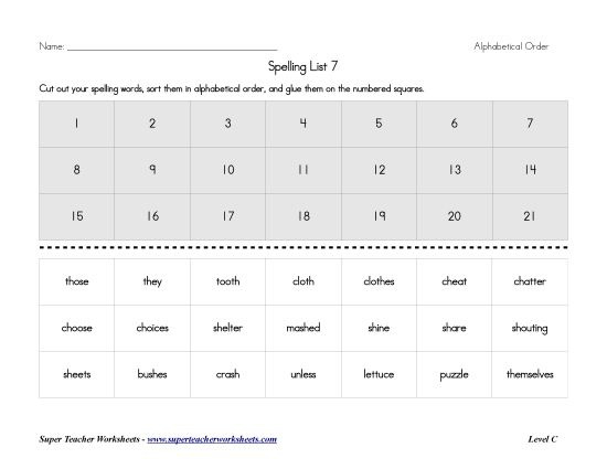 List C-7 - List 7:&nbsp; ABC Order (Printable PDF Worksheet)