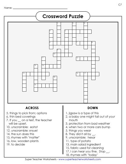 List C-7 - List 7:&nbsp; Crossword Puzzle (Printable PDF Worksheet)
