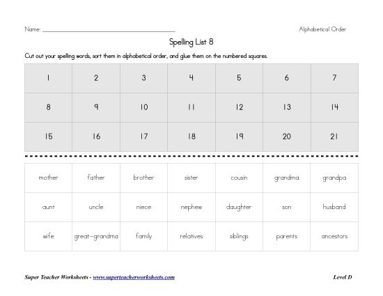 List D-8 - List 8: ABC Order (Printable PDF Worksheet)