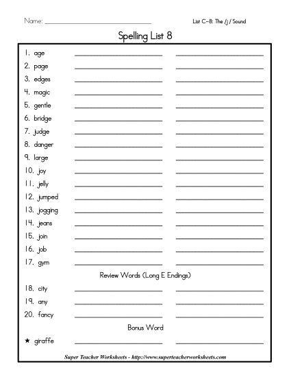 List C-8 - List 8: Word List (Printable PDF Worksheet)