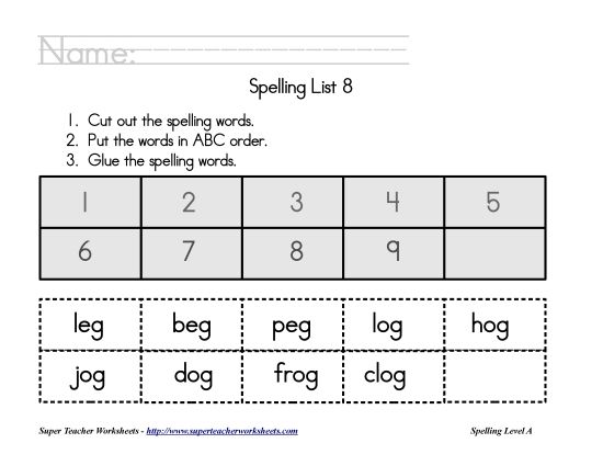 List A-8 - List 8:&nbsp; ABC Order (Printable PDF Worksheet)