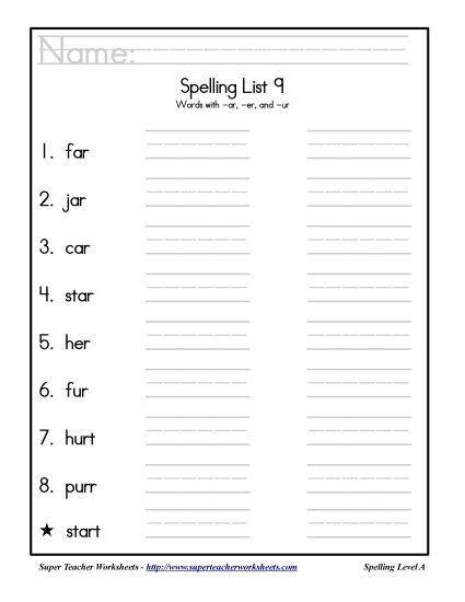 List A-9 - List 9: Word List (Printable PDF Worksheet)