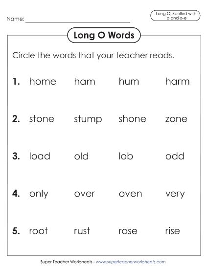 Worksheets - Listen and Circle (o and o-e) (Printable PDF Worksheet)