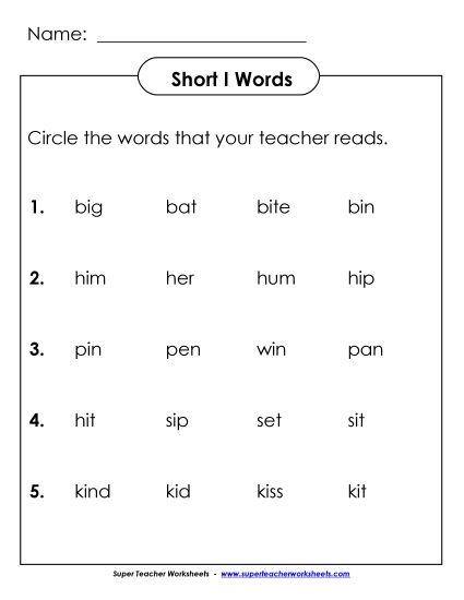 Worksheets - Listen and Circle: Short I (2) (Printable PDF Worksheet)