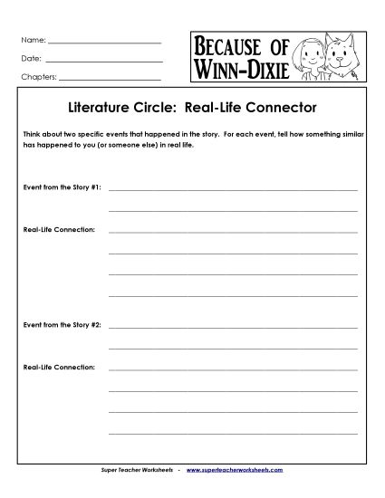 Literature Circles - Lit. Circle: Real-Life Connector (Printable PDF Worksheet)