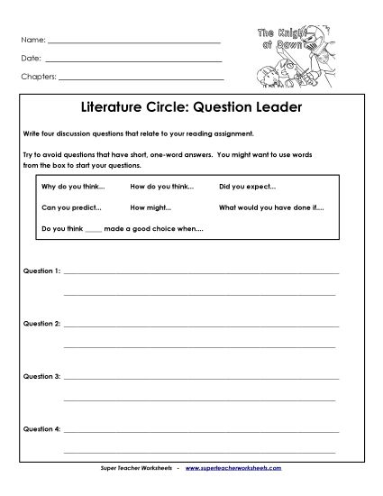 Knights at Dawn Literature Circles - Lit Circles: Question Leader (Printable PDF Worksheet)