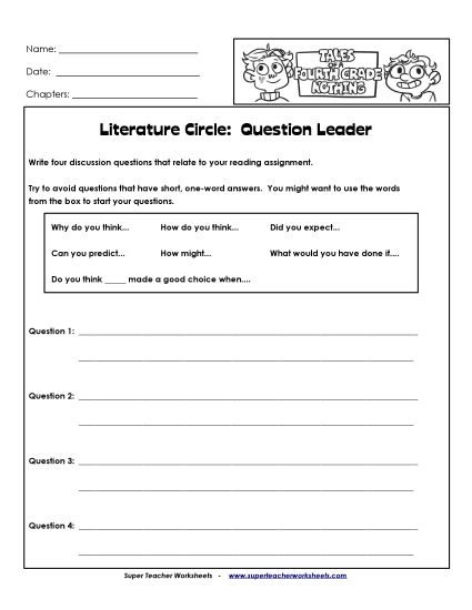 T.O.A.F.G.N. Literature Circles - Lit. Circles: Question Leader (Printable PDF Worksheet)