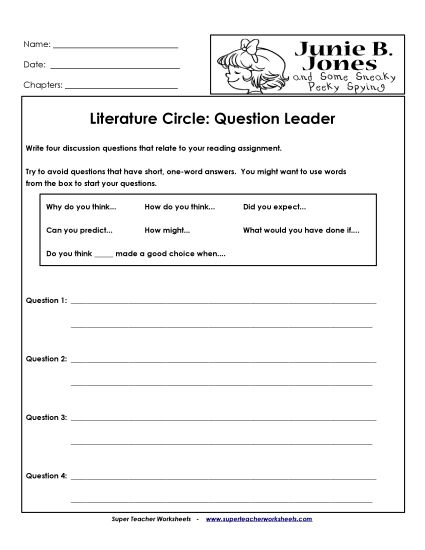 Literature Circles - Lit. Circles: Question Leader (Printable PDF Worksheet)