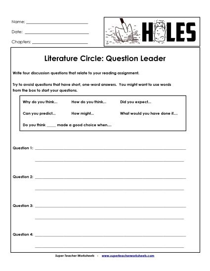 Literature Circles - Lit. Circles: Question Leader (Printable PDF Worksheet)