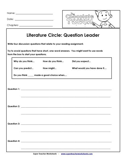 Literature Circles - Lit. Circles: Question Leader (Printable PDF Worksheet)