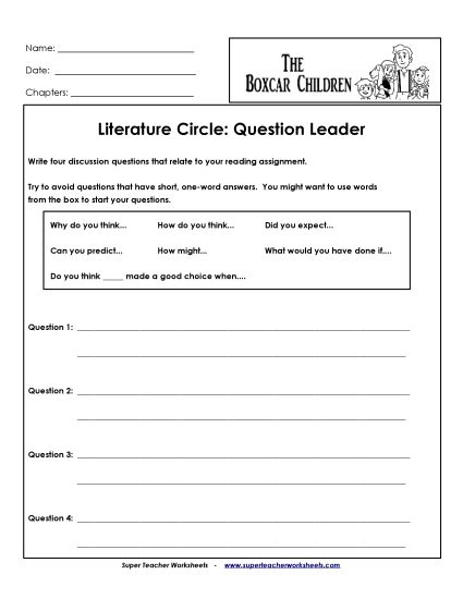 Literature Circles - Lit Circles: Question Leader (Printable PDF Worksheet)