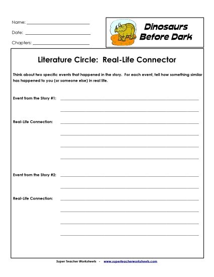 Dinos Before Dark Literature Circles - Lit. Circles: Real-Life Connector (Printable PDF Worksheet)