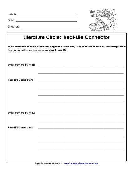 Knights at Dawn Literature Circles - Lit Circles: Real-Life Connector (Printable PDF Worksheet)