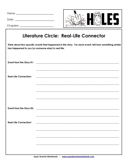 Literature Circles - Lit. Circles: Real Life Connector  (Printable PDF Worksheet)