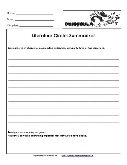 Literature Circles - Lit Circles: Summarizer (Printable PDF Worksheet)