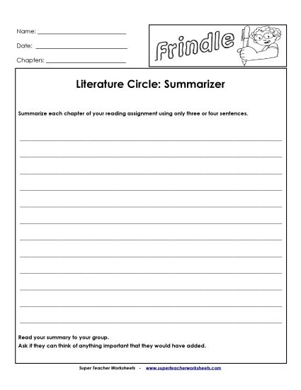 Literature Circles - Lit. Circles: Summarizer (Printable PDF Worksheet)