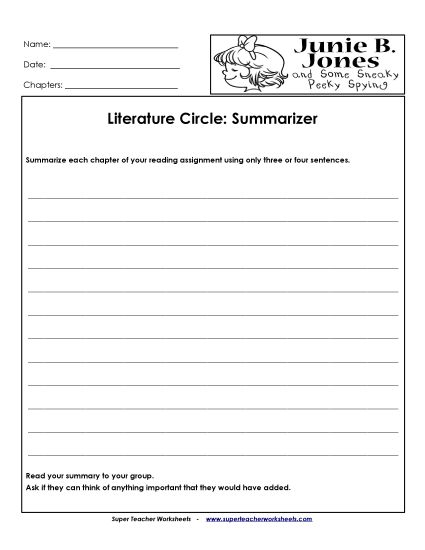 Literature Circles - Lit. Circles: Summarizer (Printable PDF Worksheet)