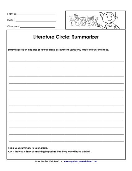 Literature Circles - Lit. Circles: Summarizer (Printable PDF Worksheet)