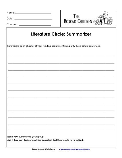 Literature Circles - Lit Circles: Summarizer (Printable PDF Worksheet)