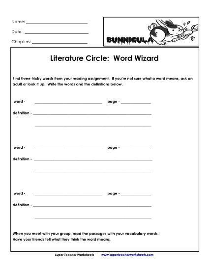 Literature Circles - Lit Circles: Word Wizard (Printable PDF Worksheet)