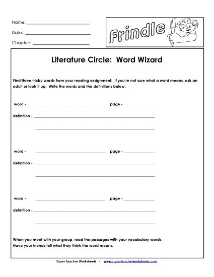 Literature Circles - Lit. Circles: Word Wizard (Printable PDF Worksheet)