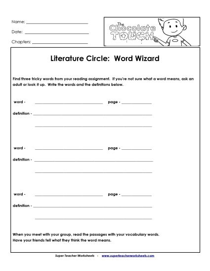 Literature Circles - Lit. Circles: Word Wizard (Printable PDF Worksheet)