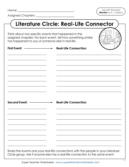 Literature Circle Worksheets - Literature Circle: Real-Life Connector (Printable PDF Worksheet)