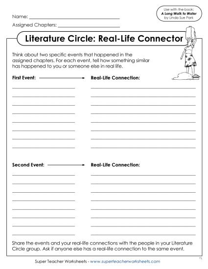 Literature Circle Worksheets - Literature Circle: Real-Life Connector (Printable PDF Worksheet)