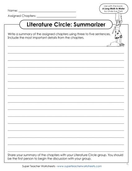 Literature Circle Worksheets - Literature Circle: Summarizer (Printable PDF Worksheet)