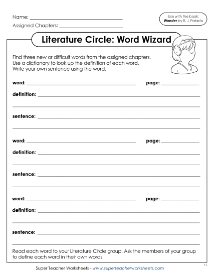 Literature Circle Worksheets - Literature Circle: Word Wizard (Printable PDF Worksheet)