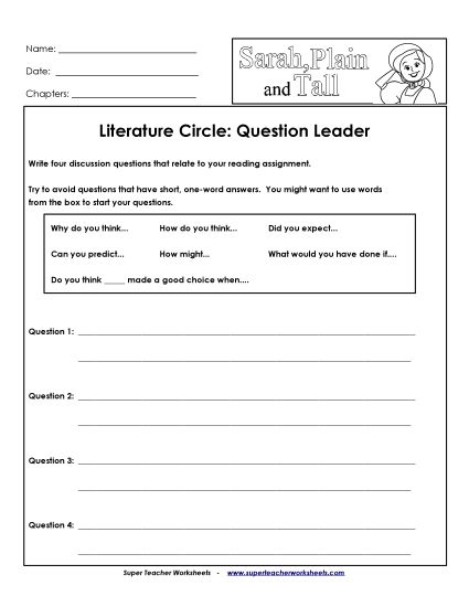 Literature Circles - Literature Circles: Question Leader (Printable PDF Worksheet)