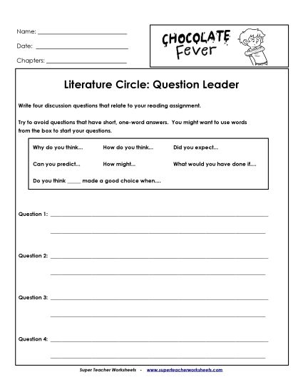 Literature Circles - Literature Circles: Question Leader (Printable PDF Worksheet)