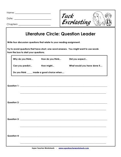 Literature Circles - Literature Circles: Question Leader (Printable PDF Worksheet)