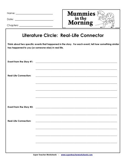 Mummies in the Morning Literature Circles - Literature Circles: Real-Life Connector (Printable PDF Worksheet)