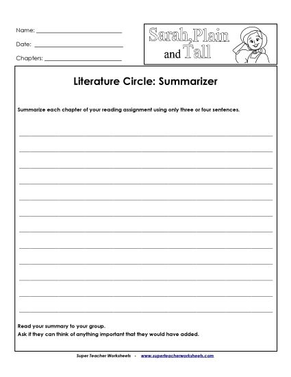 Literature Circles - Literature Circles: Summarizer (Printable PDF Worksheet)
